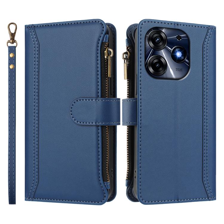 For Tecno Spark 10 Pro 4G Magnetic Closure 9 Card Slots Zipper Leather Case with Hand Strap