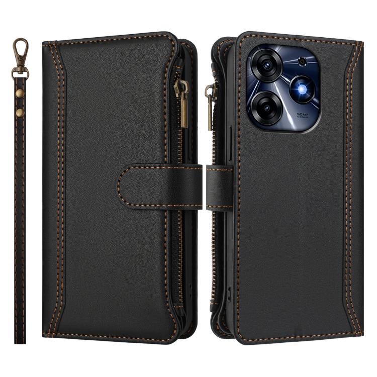 For Tecno Spark 10 Pro 4G Magnetic Closure 9 Card Slots Zipper Leather Case with Hand Strap