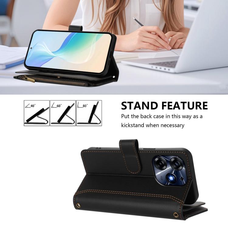 For Tecno Spark 10 Pro 4G Magnetic Closure 9 Card Slots Zipper Leather Case with Hand Strap