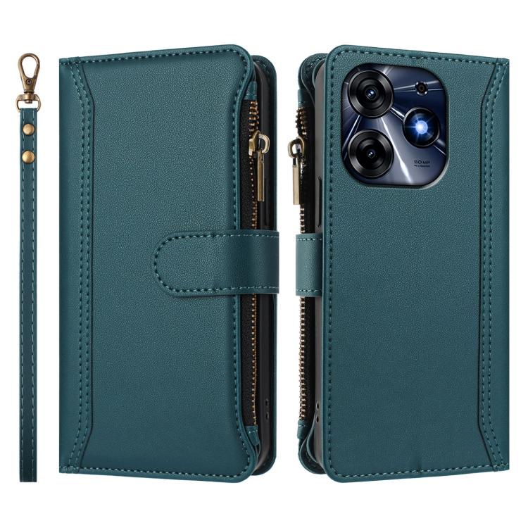 For Tecno Spark 10 Pro 4G Magnetic Closure 9 Card Slots Zipper Leather Case with Hand Strap
