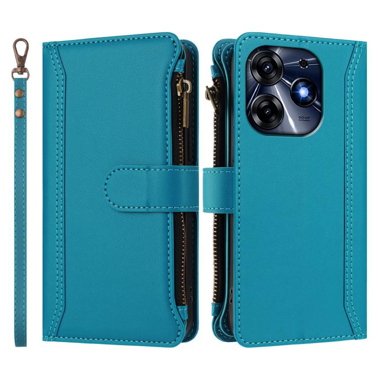 For Tecno Spark 10 Pro 4G Magnetic Closure 9 Card Slots Zipper Leather Case with Hand Strap