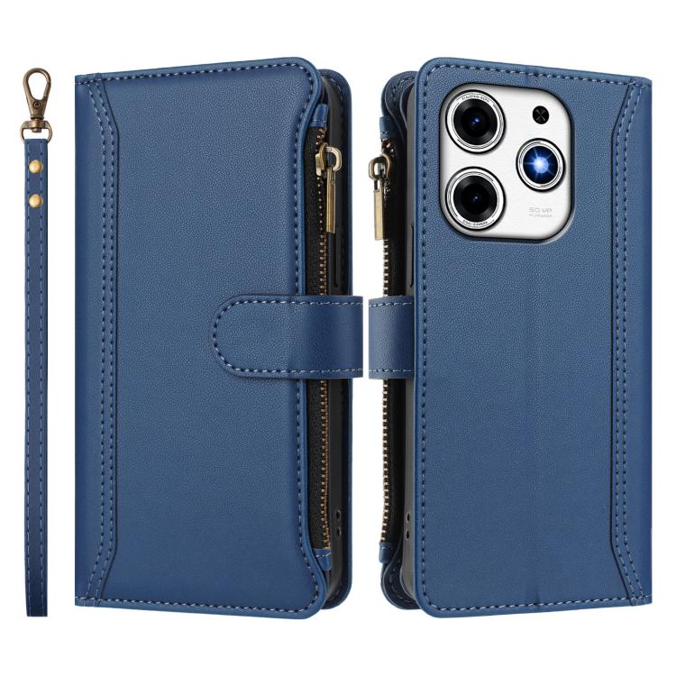 For Tecno Spark 10 Pro Magic Magenta Magnetic Closure 9 Card Slots Zipper Leather Case with Hand Strap