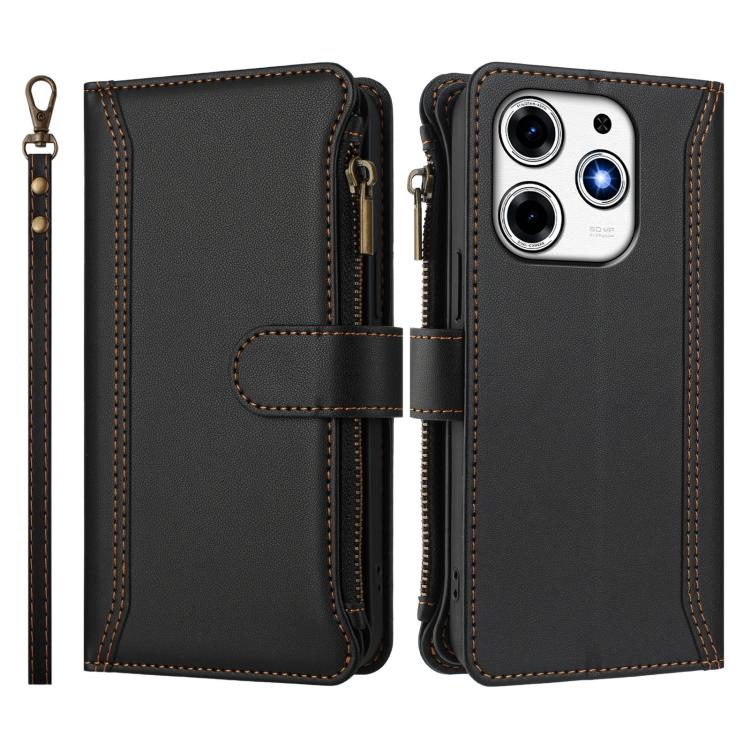 For Tecno Spark 10 Pro Magic Magenta Magnetic Closure 9 Card Slots Zipper Leather Case with Hand Strap