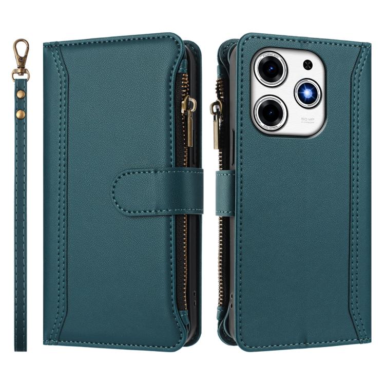 For Tecno Spark 10 Pro Magic Magenta Magnetic Closure 9 Card Slots Zipper Leather Case with Hand Strap