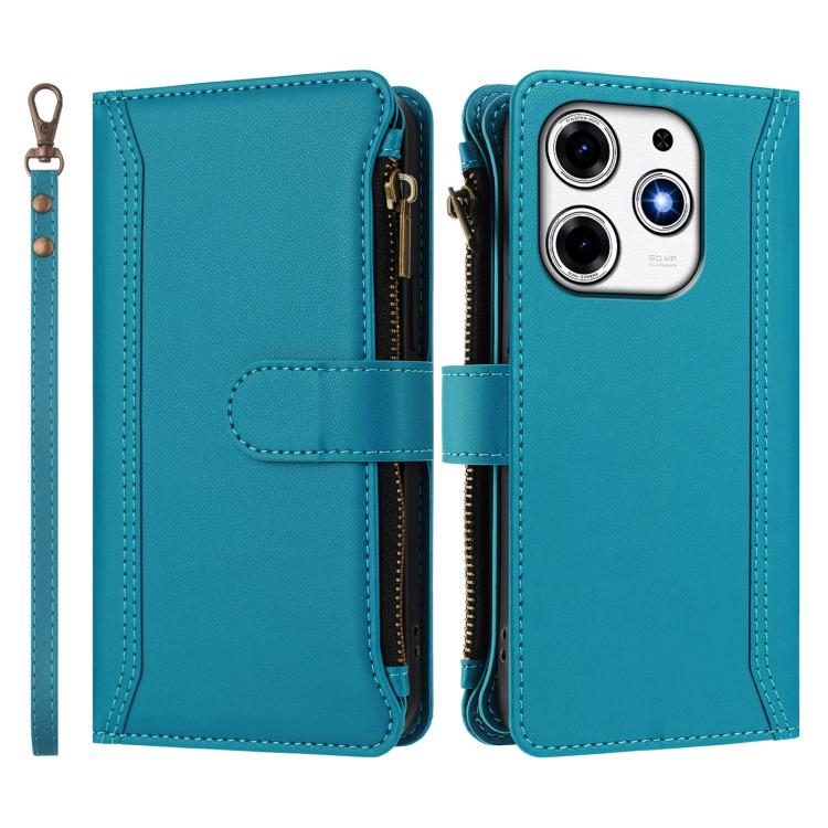 For Tecno Spark 10 Pro Magic Magenta Magnetic Closure 9 Card Slots Zipper Leather Case with Hand Strap