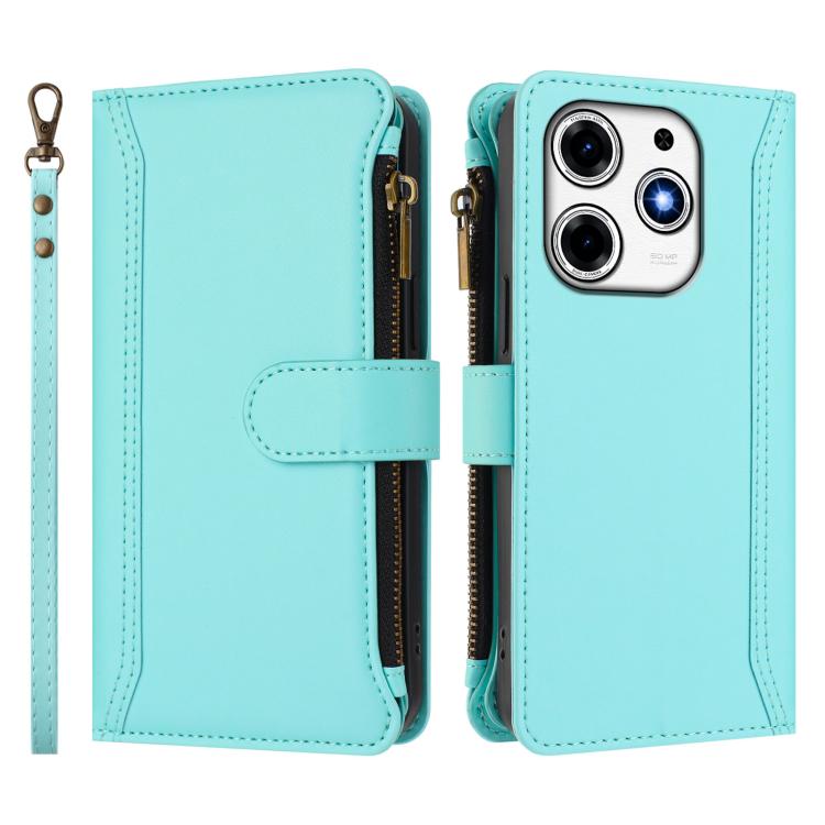 For Tecno Spark 10 Pro Magic Magenta Magnetic Closure 9 Card Slots Zipper Leather Case with Hand Strap