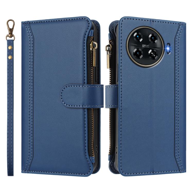 For Tecno Spark 20 Pro+ 4G Magnetic Closure 9 Card Slots Zipper Leather Case with Hand Strap