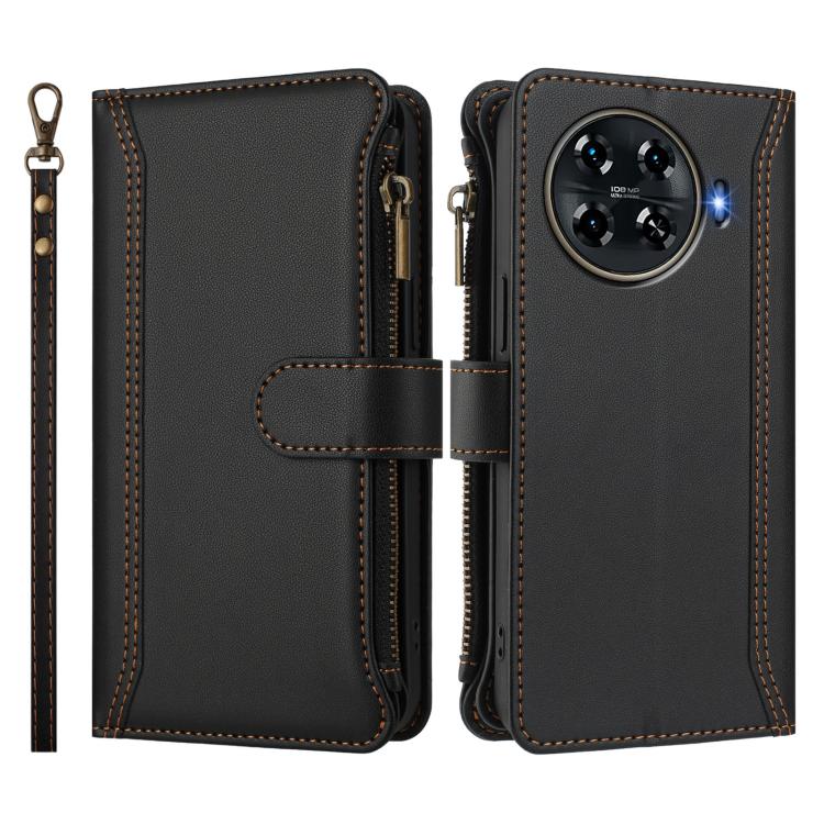 For Tecno Spark 20 Pro+ 4G Magnetic Closure 9 Card Slots Zipper Leather Case with Hand Strap