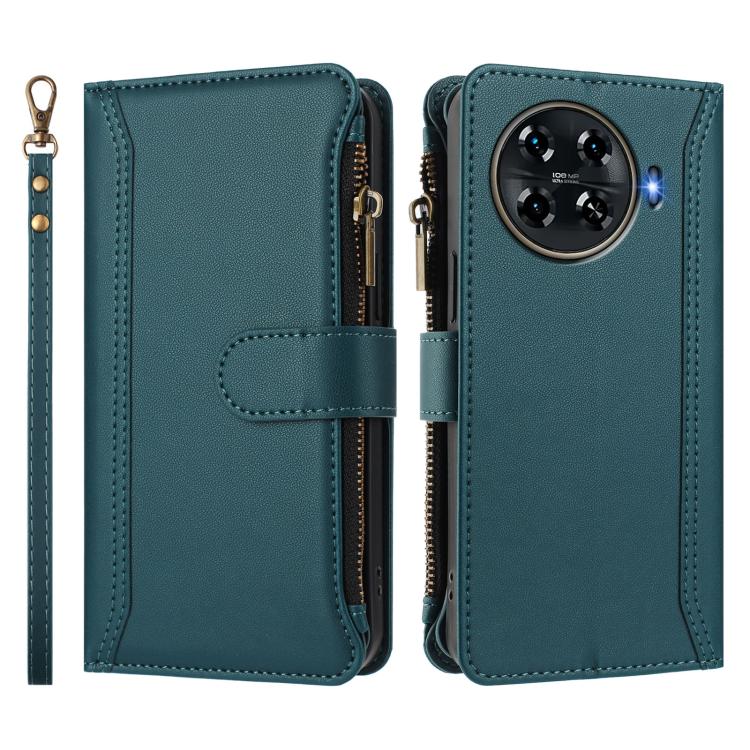 For Tecno Spark 20 Pro+ 4G Magnetic Closure 9 Card Slots Zipper Leather Case with Hand Strap