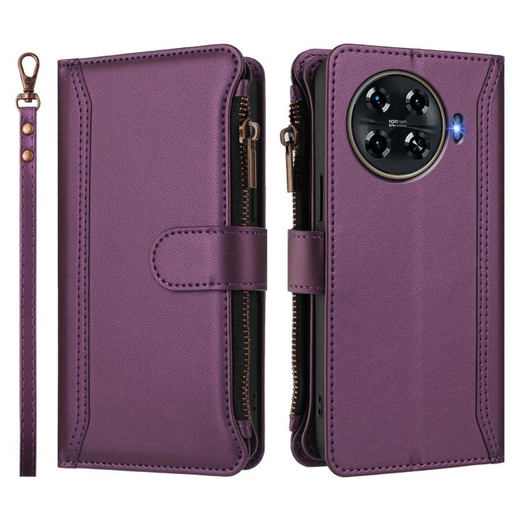 For Tecno Spark 20 Pro+ 4G Magnetic Closure 9 Card Slots Zipper Leather Case with Hand Strap