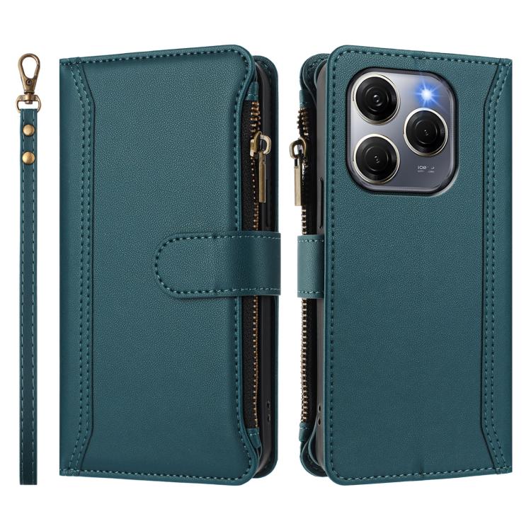 For Tecno Spark 20 Pro 5G Magnetic Closure 9 Card Slots Zipper Leather Case with Hand Strap