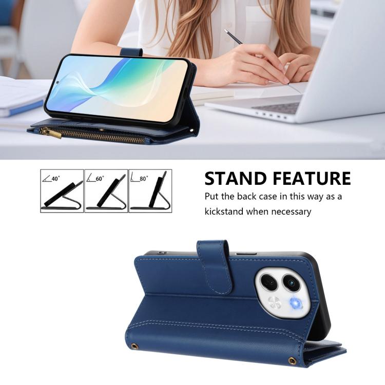For Tecno Spark 30 5G Magnetic Closure 9 Card Slots Zipper Leather Case with Hand Strap