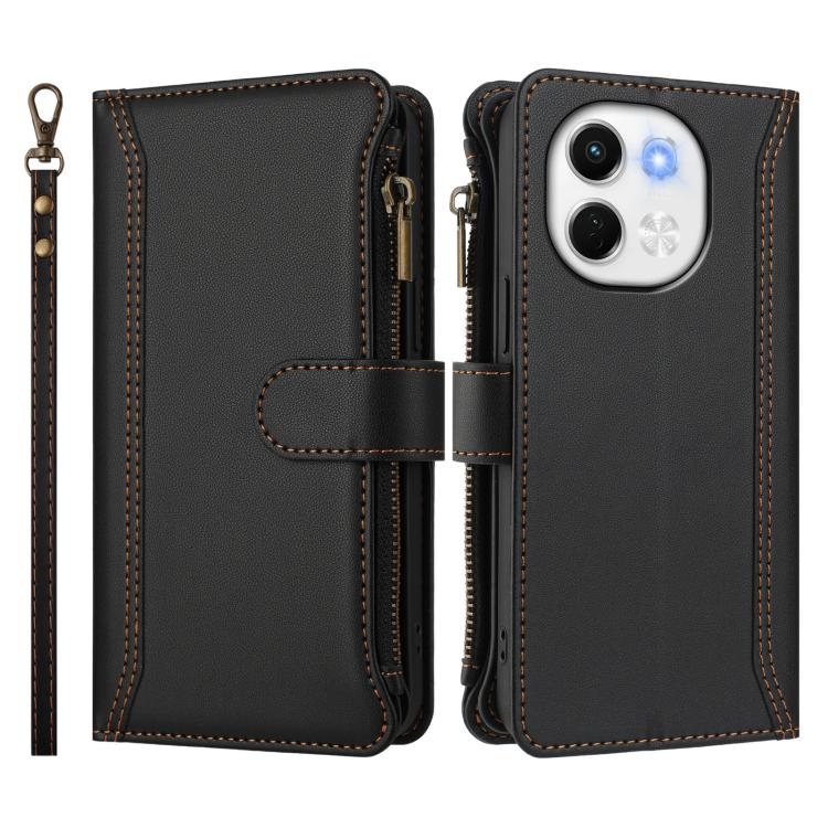 For Tecno Spark 30 5G Magnetic Closure 9 Card Slots Zipper Leather Case with Hand Strap