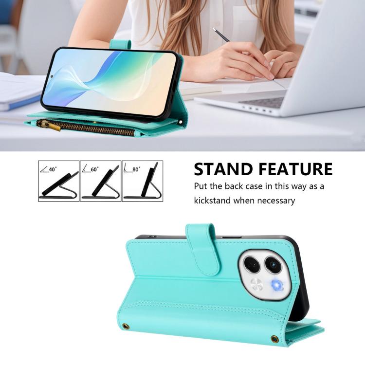 For Tecno Spark 30 5G Magnetic Closure 9 Card Slots Zipper Leather Case with Hand Strap