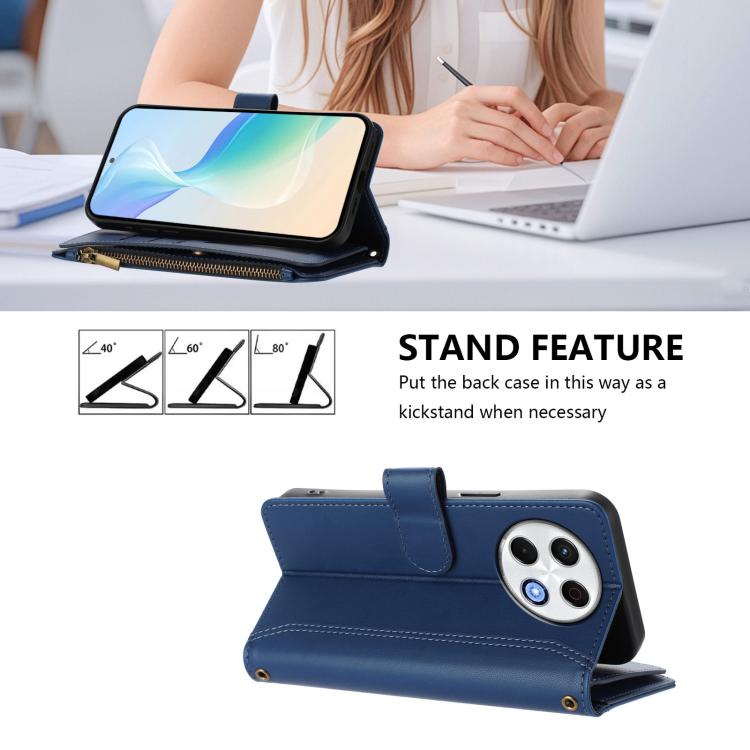 For Tecno Spark 30 Pro 4G Magnetic Closure 9 Card Slots Zipper Leather Case with Hand Strap