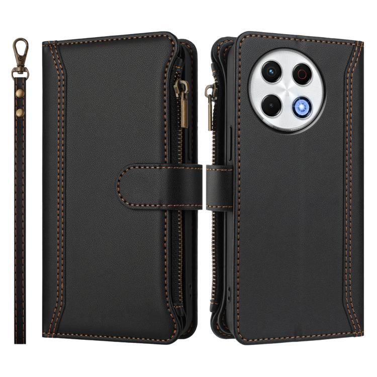 For Tecno Spark 30 Pro 4G Magnetic Closure 9 Card Slots Zipper Leather Case with Hand Strap