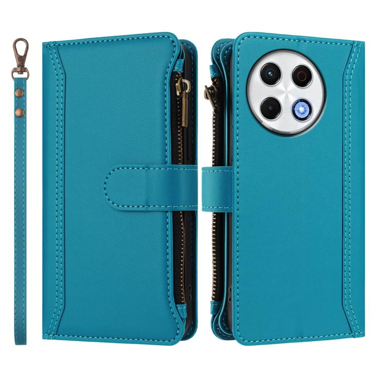 For Tecno Spark 30 Pro 4G Magnetic Closure 9 Card Slots Zipper Leather Case with Hand Strap