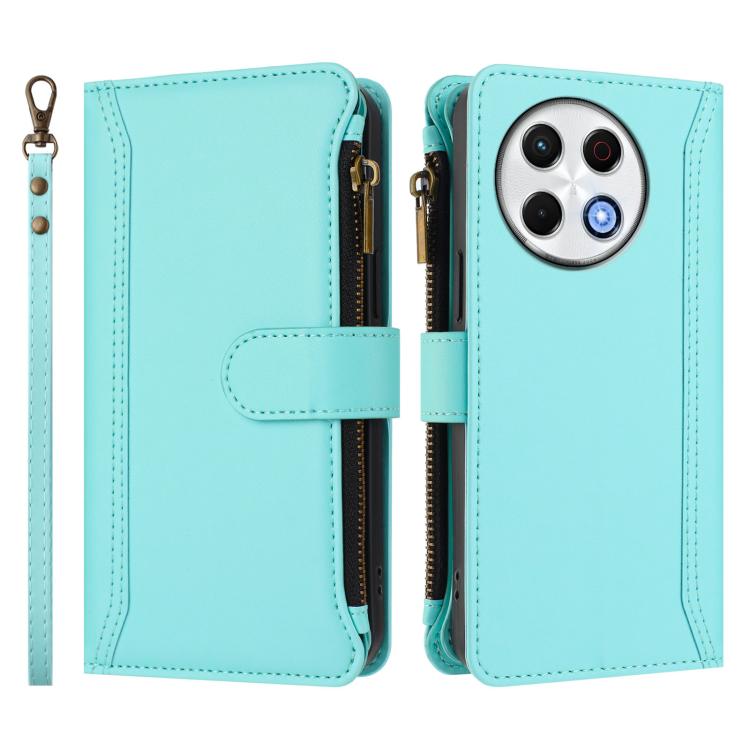 For Tecno Spark 30 Pro 4G Magnetic Closure 9 Card Slots Zipper Leather Case with Hand Strap