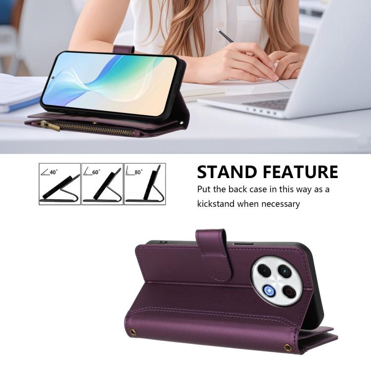For Tecno Spark 30 Pro 4G Magnetic Closure 9 Card Slots Zipper Leather Case with Hand Strap