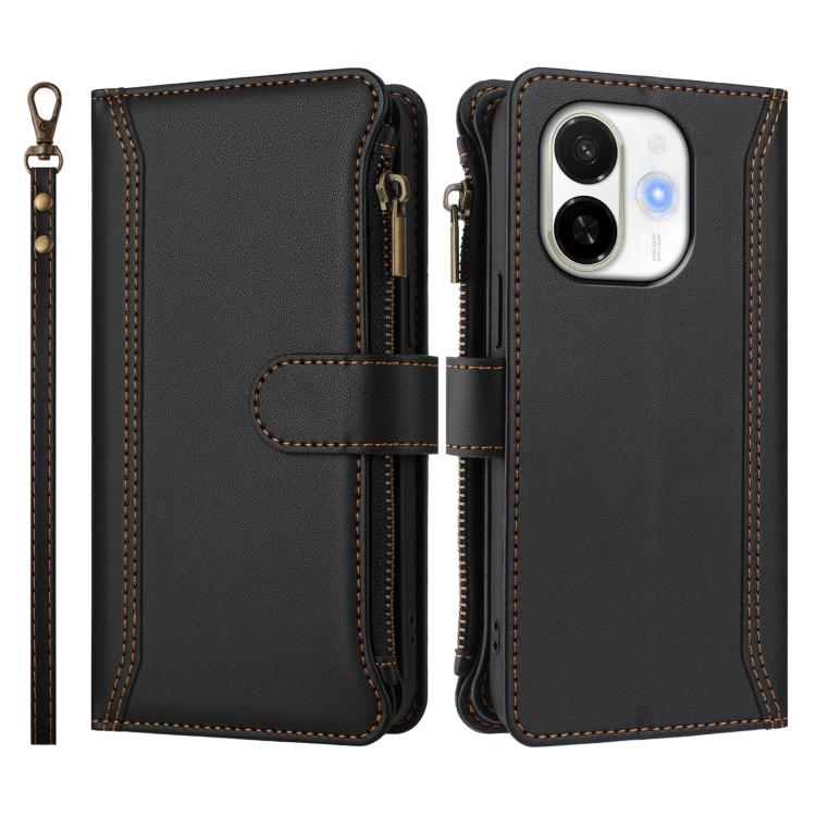 For Tecno Spark 30C 5G / Pop 9 5G Magnetic Closure 9 Card Slots Zipper Leather Case with Hand Strap