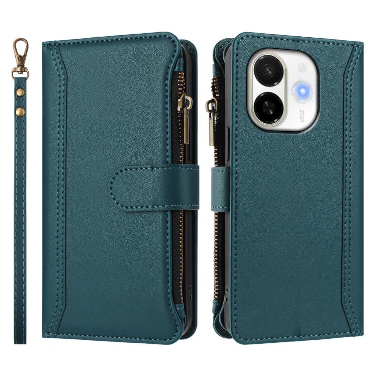 For Tecno Spark 30C 5G / Pop 9 5G Magnetic Closure 9 Card Slots Zipper Leather Case with Hand Strap