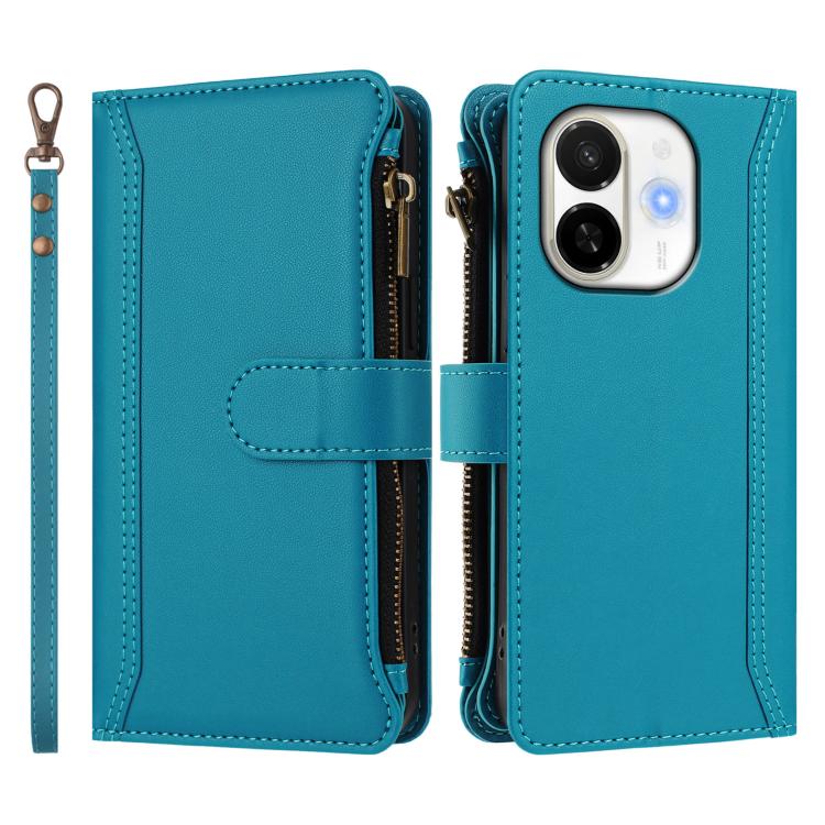 For Tecno Spark 30C 5G / Pop 9 5G Magnetic Closure 9 Card Slots Zipper Leather Case with Hand Strap