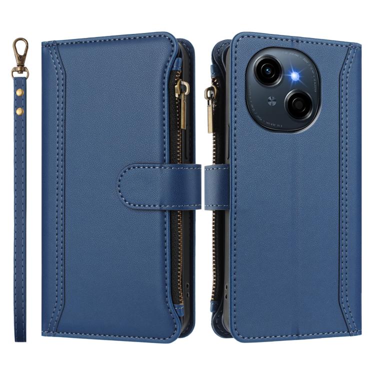 For Tecno Spark Go 1 / 1S / Pop 9 Magnetic Closure 9 Card Slots Zipper Leather Case with Hand Strap