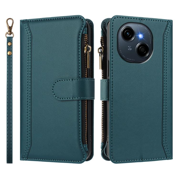 For Tecno Spark Go 1 / 1S / Pop 9 Magnetic Closure 9 Card Slots Zipper Leather Case with Hand Strap