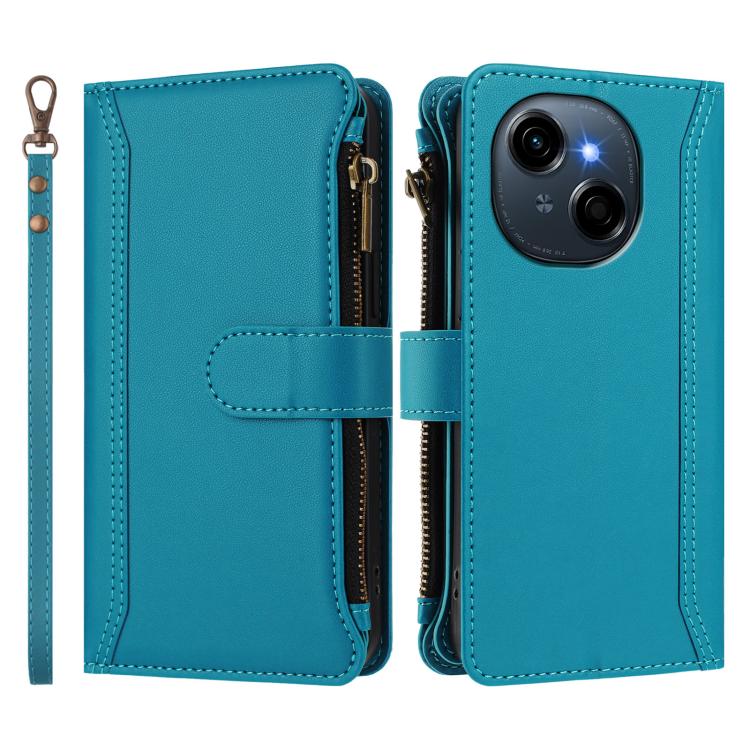 For Tecno Spark Go 1 / 1S / Pop 9 Magnetic Closure 9 Card Slots Zipper Leather Case with Hand Strap