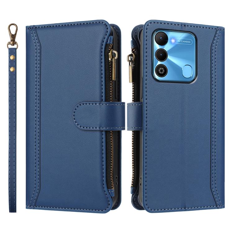 For Tecno Spark Go 2022 / Spark 8C Magnetic Closure 9 Card Slots Zipper Leather Case with Hand Strap