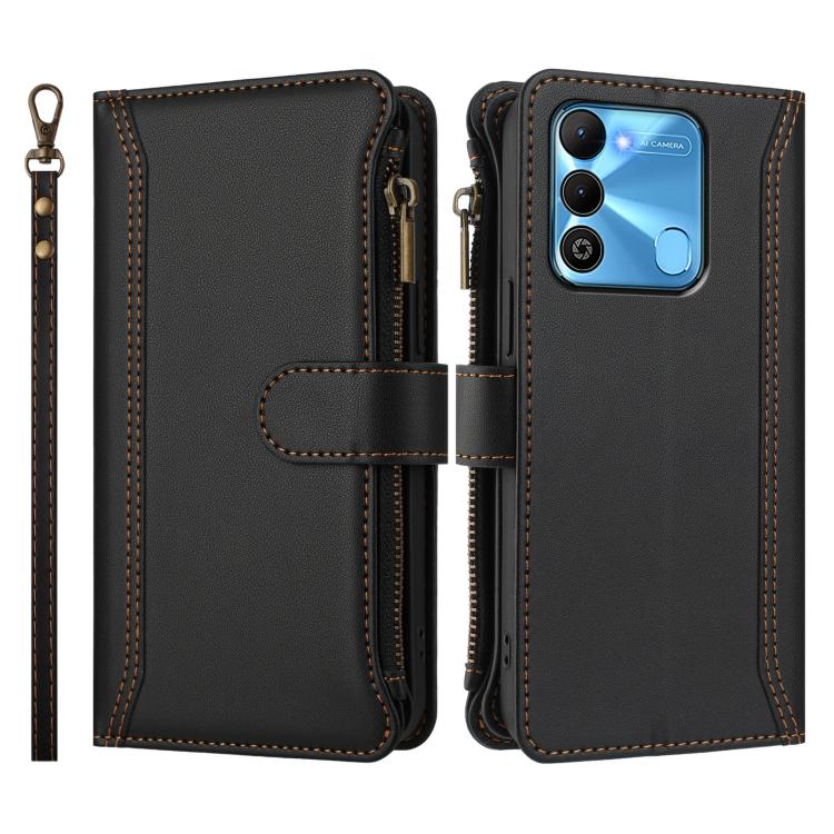 For Tecno Spark Go 2022 / Spark 8C Magnetic Closure 9 Card Slots Zipper Leather Case with Hand Strap