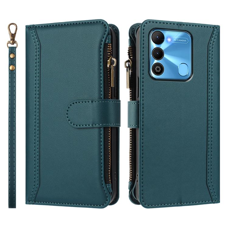 For Tecno Spark Go 2022 / Spark 8C Magnetic Closure 9 Card Slots Zipper Leather Case with Hand Strap