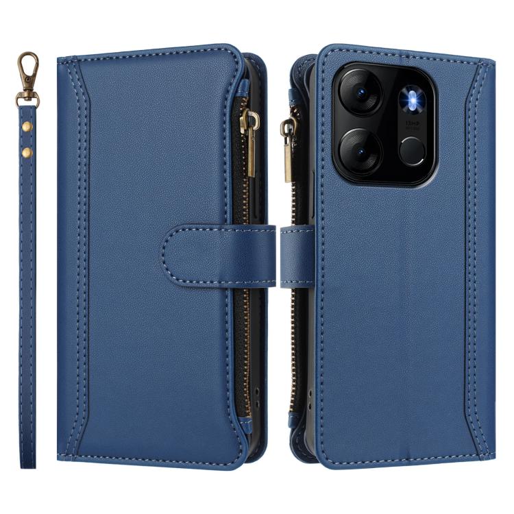 For Tecno Spark Go 2023 / Pop 7 Magnetic Closure 9 Card Slots Zipper Leather Case with Hand Strap