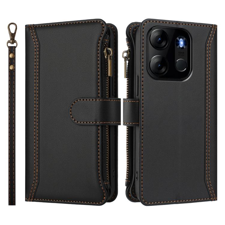 For Tecno Spark Go 2023 / Pop 7 Magnetic Closure 9 Card Slots Zipper Leather Case with Hand Strap