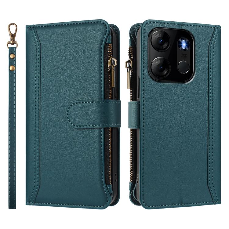 For Tecno Spark Go 2023 / Pop 7 Magnetic Closure 9 Card Slots Zipper Leather Case with Hand Strap