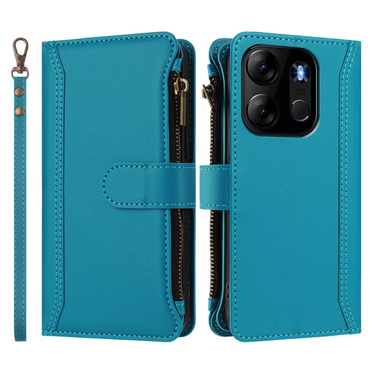 For Tecno Spark Go 2023 / Pop 7 Magnetic Closure 9 Card Slots Zipper Leather Case with Hand Strap