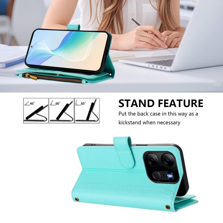 For Tecno Spark Go 2023 / Pop 7 Magnetic Closure 9 Card Slots Zipper Leather Case with Hand Strap