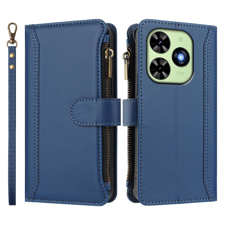 For Tecno Spark Go 2024 / 20C 4G Magnetic Closure 9 Card Slots Zipper Leather Case with Hand Strap