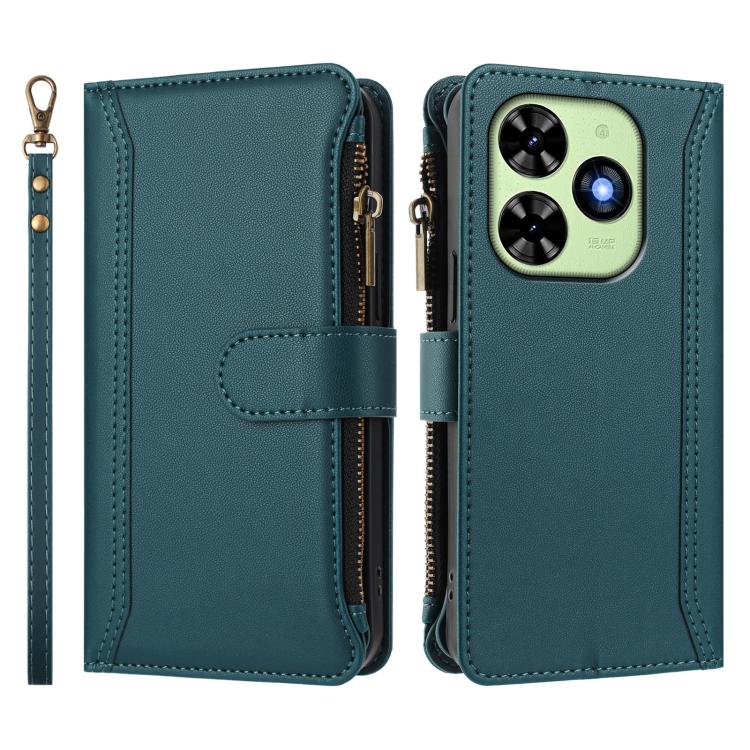 For Tecno Spark Go 2024 / 20C 4G Magnetic Closure 9 Card Slots Zipper Leather Case with Hand Strap