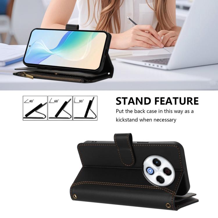 For Tecno Spark 30 4G Magnetic Closure 9 Card Slots Zipper Leather Case with Hand Strap