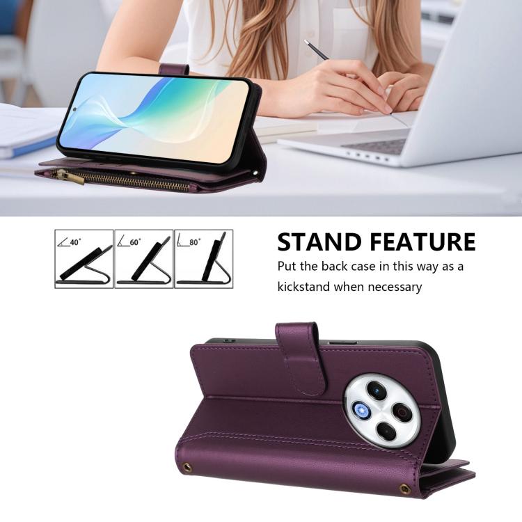 For Tecno Spark 30 4G Magnetic Closure 9 Card Slots Zipper Leather Case with Hand Strap