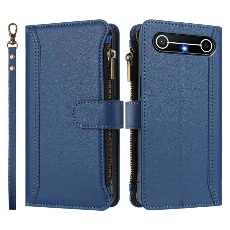 For Tecno Spark Slim 5G Magnetic Closure 9 Card Slots Zipper Leather Case with Hand Strap