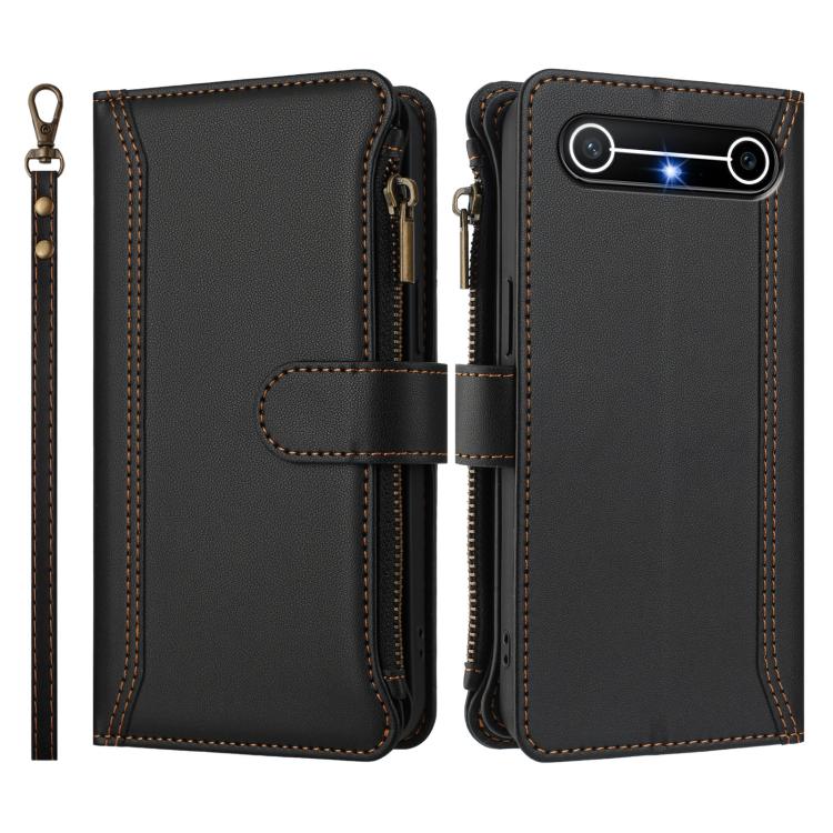 For Tecno Spark Slim 5G Magnetic Closure 9 Card Slots Zipper Leather Case with Hand Strap