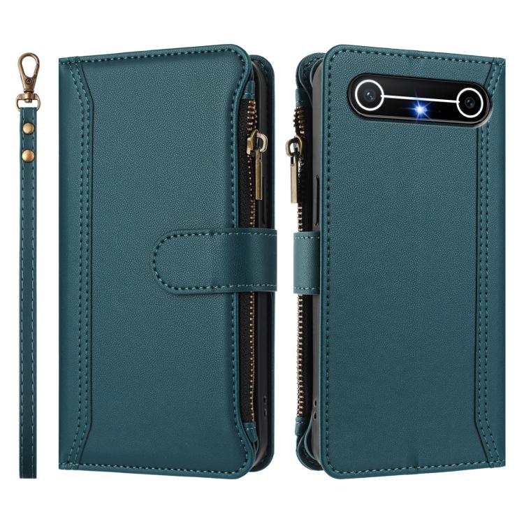 For Tecno Spark Slim 5G Magnetic Closure 9 Card Slots Zipper Leather Case with Hand Strap