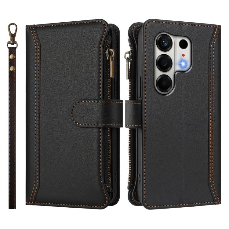 For Tecno Camon 50 4G / CN5 Magnetic Closure 9 Card Slots Zipper Leather Case with Hand Strap