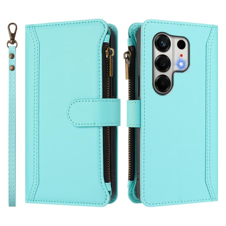 For Tecno Camon 50 4G / CN5 Magnetic Closure 9 Card Slots Zipper Leather Case with Hand Strap