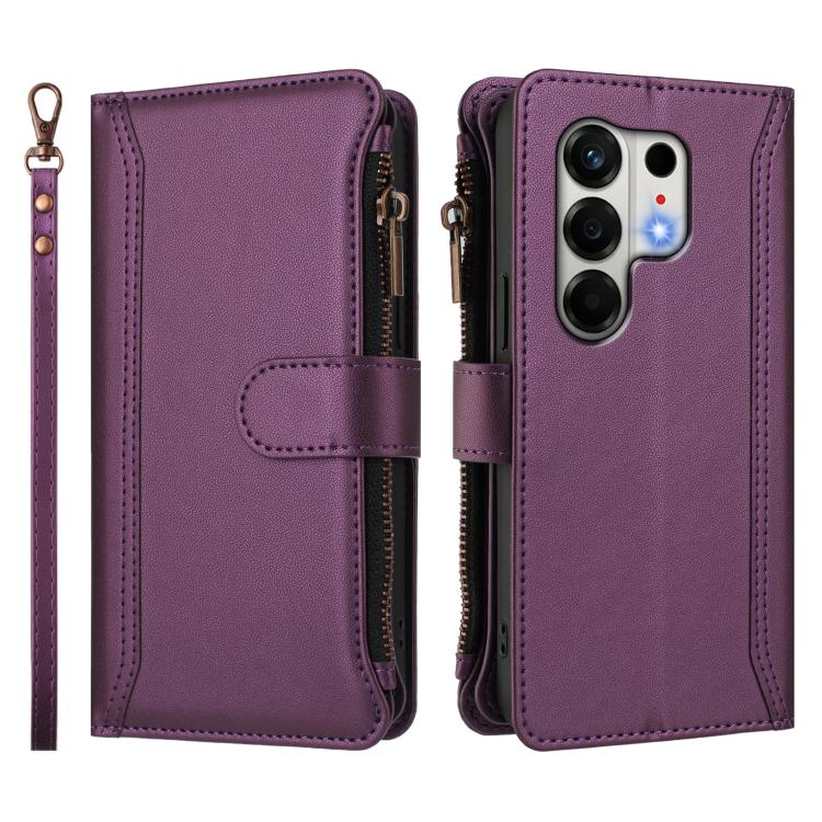 For Tecno Camon 50 4G / CN5 Magnetic Closure 9 Card Slots Zipper Leather Case with Hand Strap