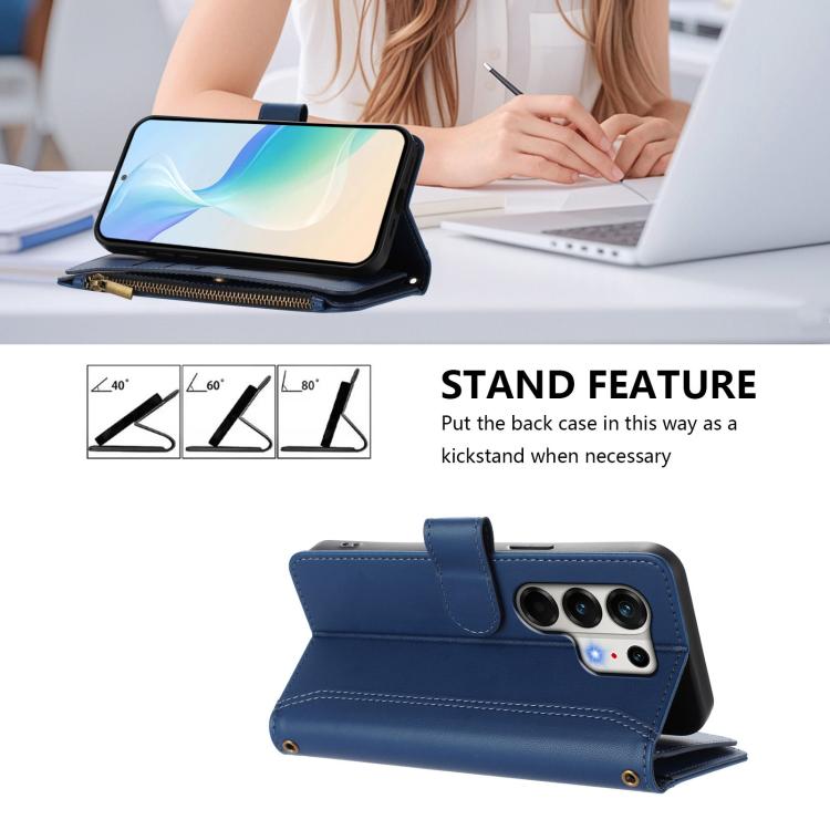 For Tecno Camon 50 Pro 4G Magnetic Closure 9 Card Slots Zipper Leather Case with Hand Strap