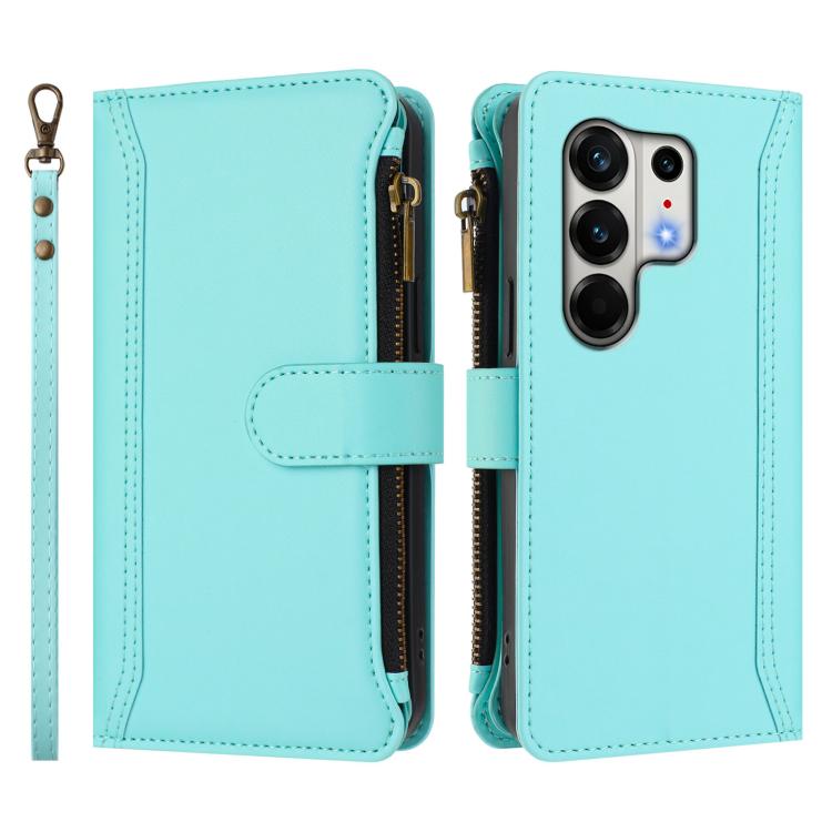 For Tecno Camon 50 Pro 4G Magnetic Closure 9 Card Slots Zipper Leather Case with Hand Strap