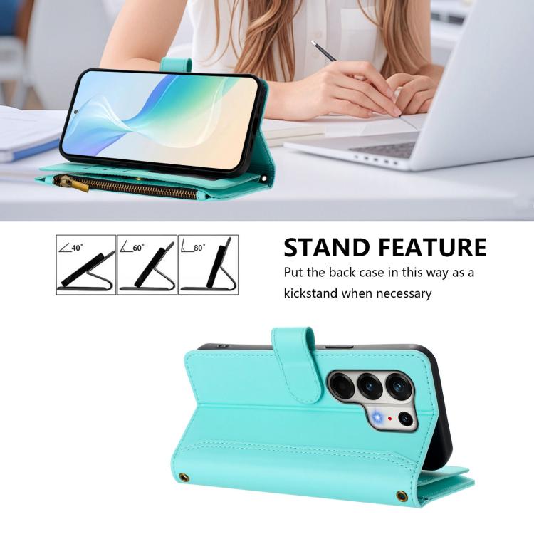 For Tecno Camon 50 Pro 4G Magnetic Closure 9 Card Slots Zipper Leather Case with Hand Strap